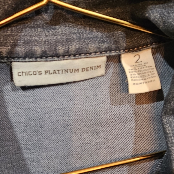 Chico's Blue Jean Jacket with Gold and Silver Embellishments - Picture 8 of 9